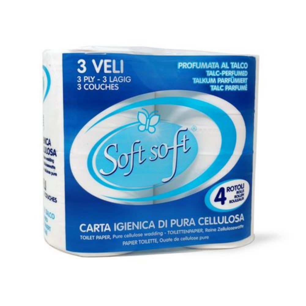 Carta Igienica 3 veli SOFT SOFT blu 4 rotoli, 500 gr.