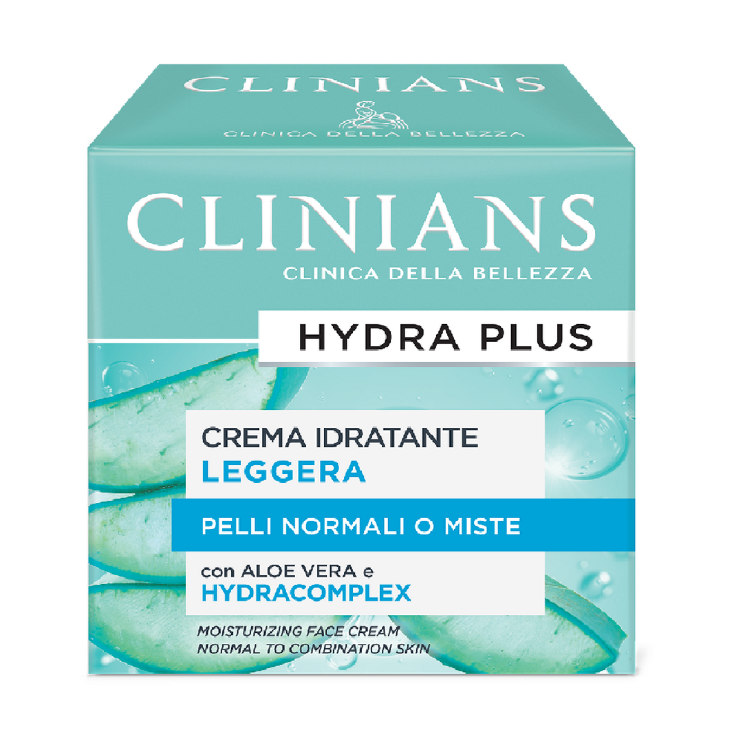 Crema Hydra Plus CLINIANS idratante leggera con succo di aloe vera e tè bianco  50 ml