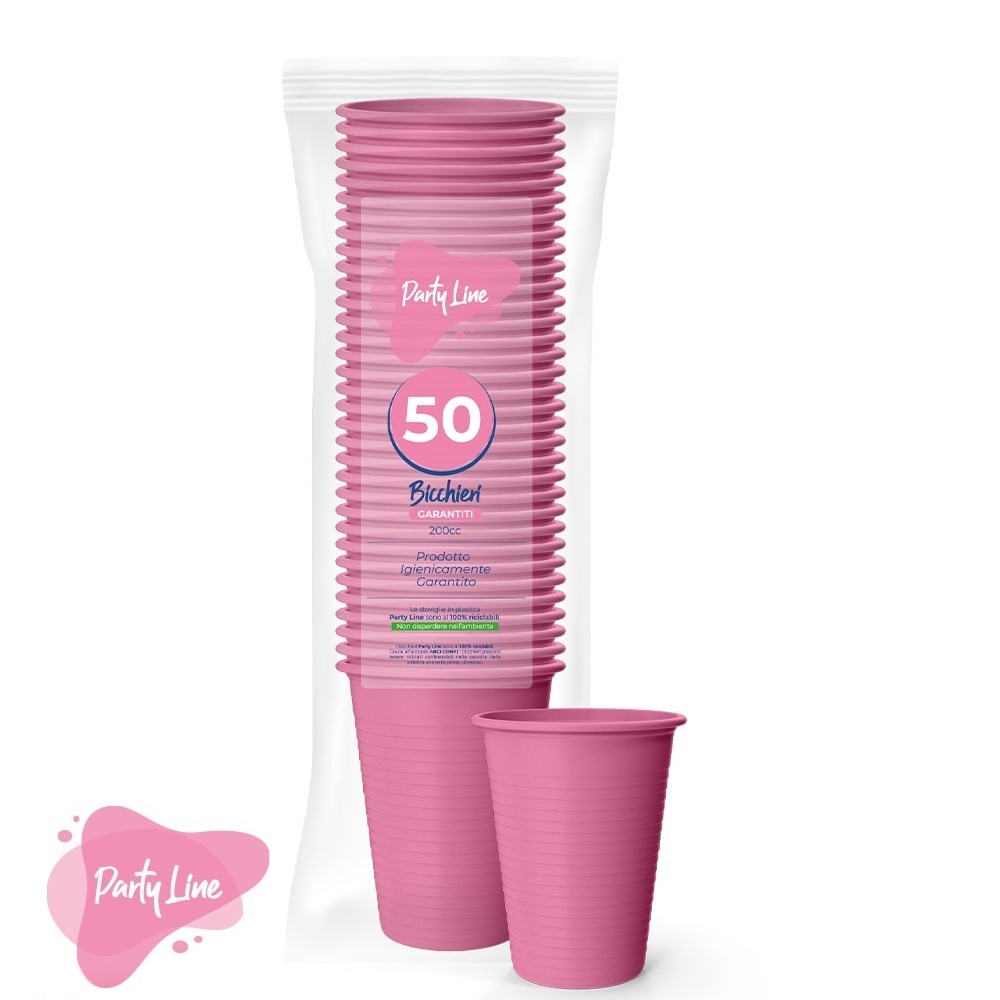 Bicchieri di plastica PRIMO rosa, 50 pz, 200 ml