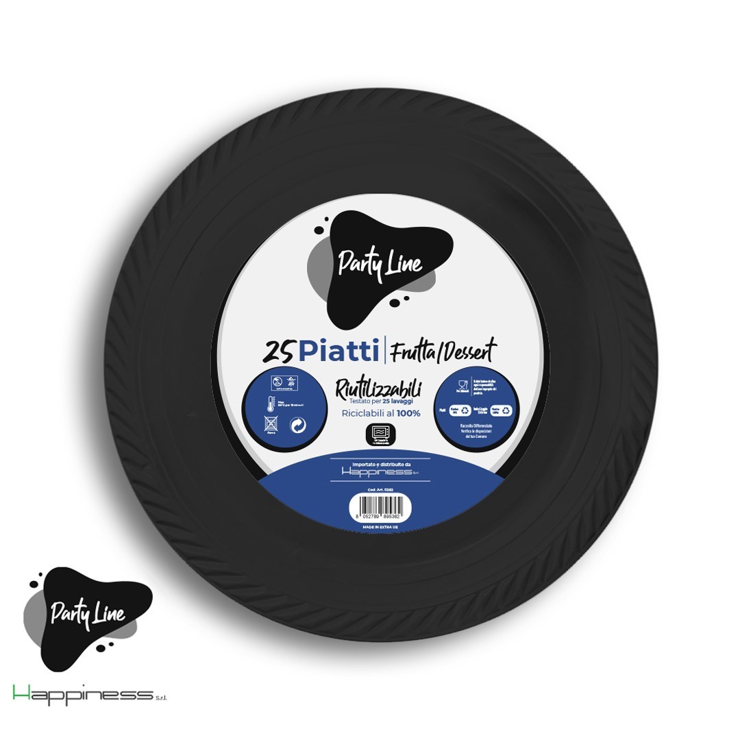 Piattini da dessert in plastica PRIMO nero, 17 cm, 25 pz