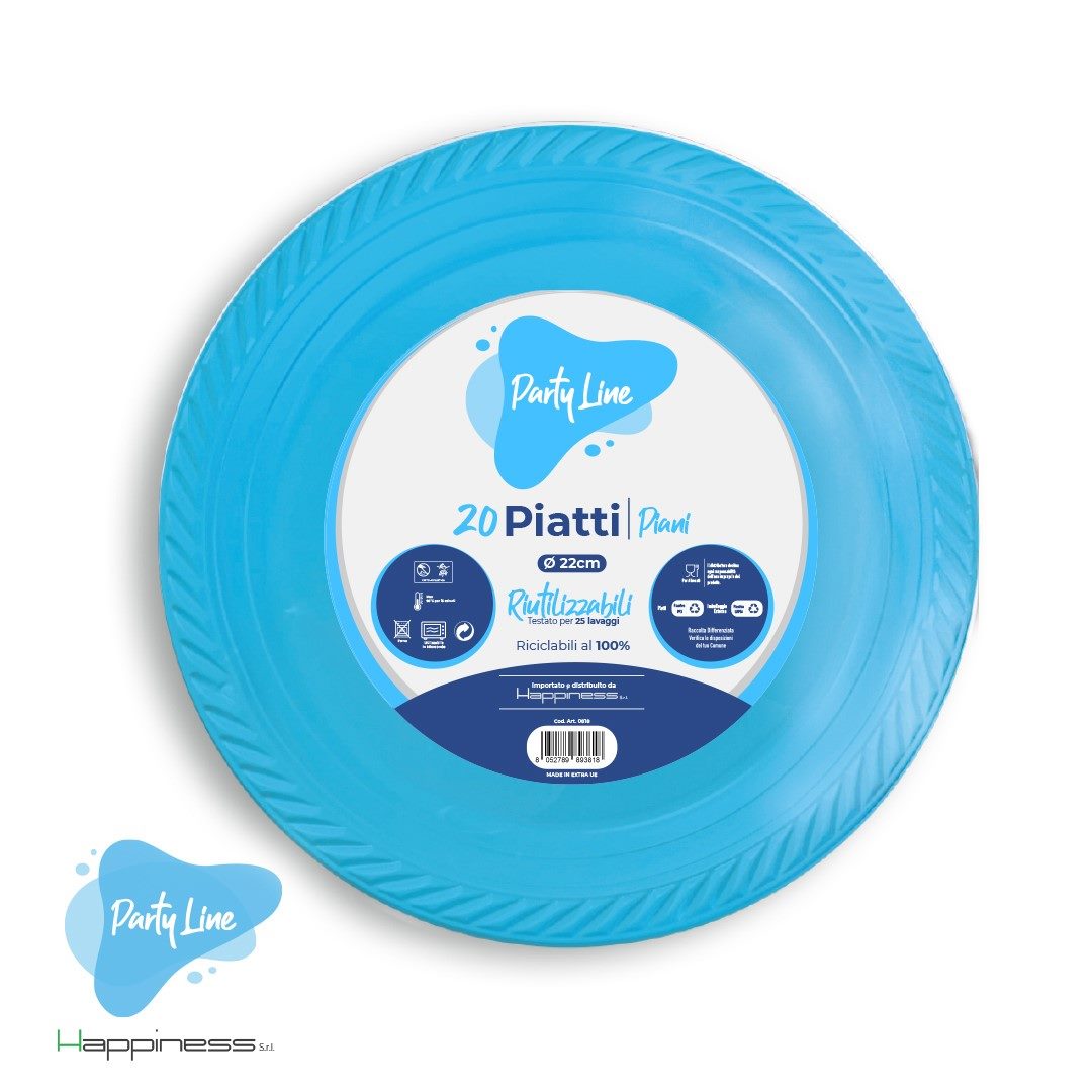 Piatti piani in plastica PRIMO azzurro, 22 cm, 20 pz