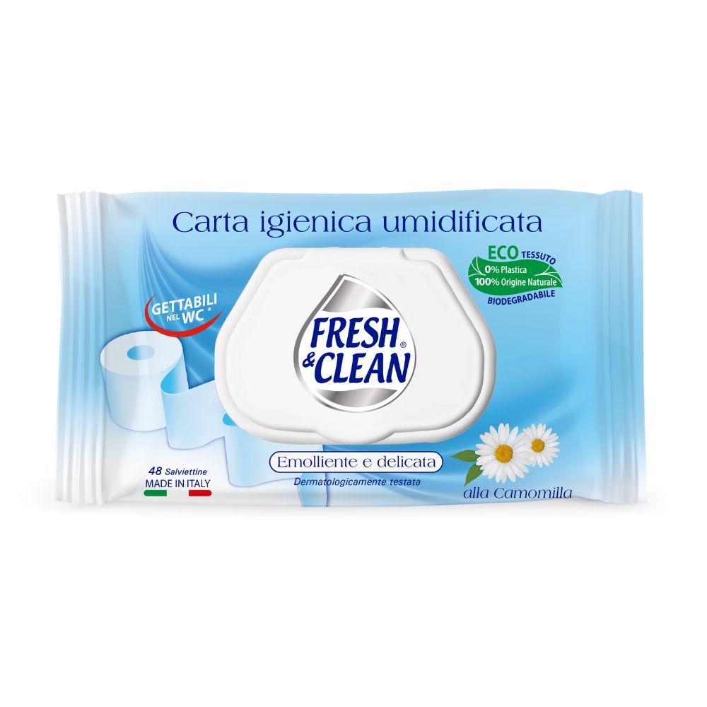 Carta igienica umidificata Fresh & Clean biodegradabile alla camomilla 48 pz