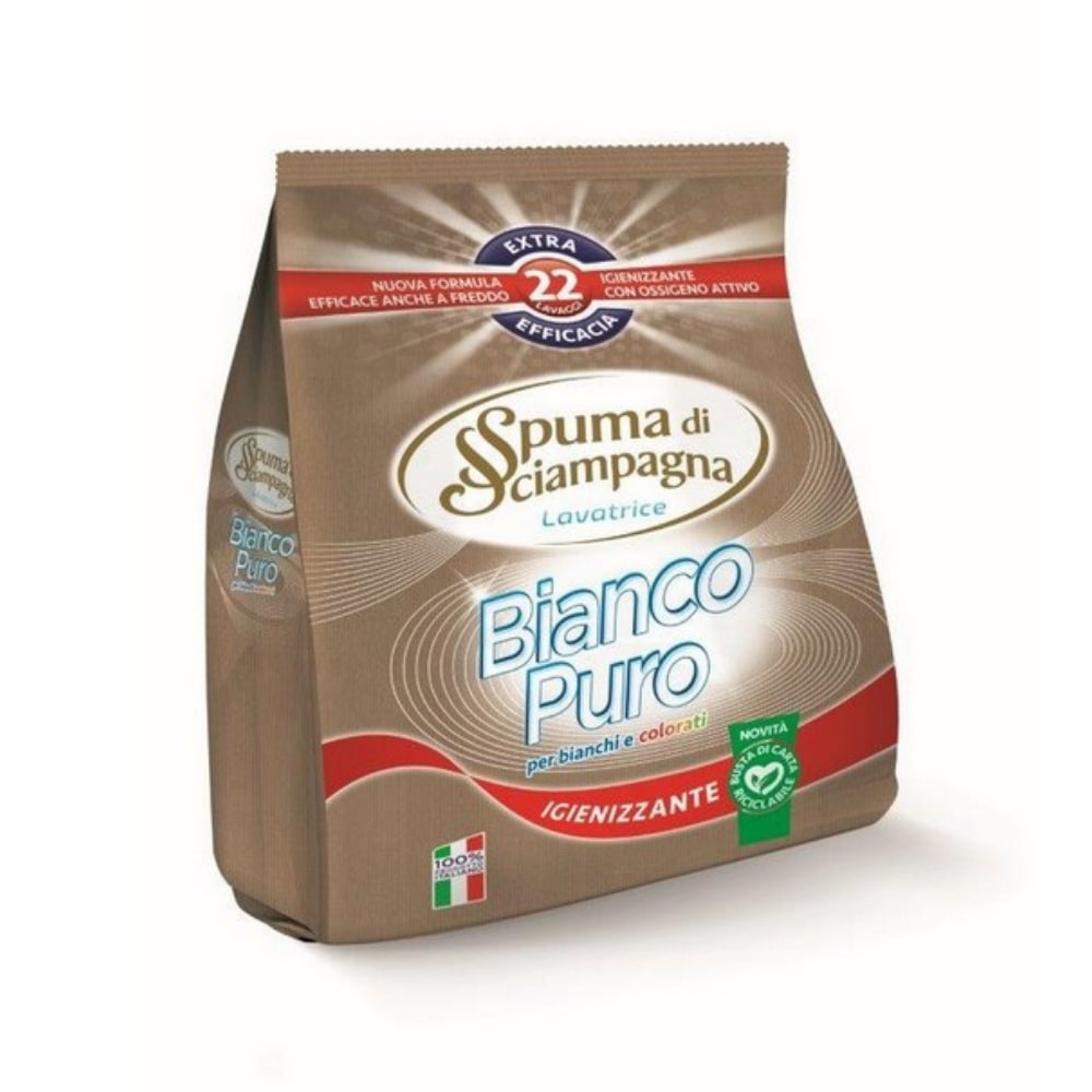 Detersivo per lavatrice in polvere Sacco Bianco Puro SPUMA DI SCIAMPAGNA 990 gr 22 lav.