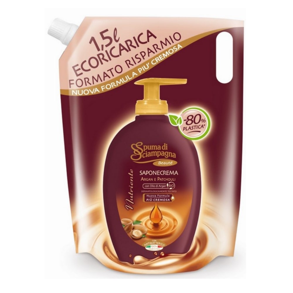 Sapone liquido Argan e Patchouli in Ecoricarica SPUMA DI SCIAMPAGNA 1500 ml