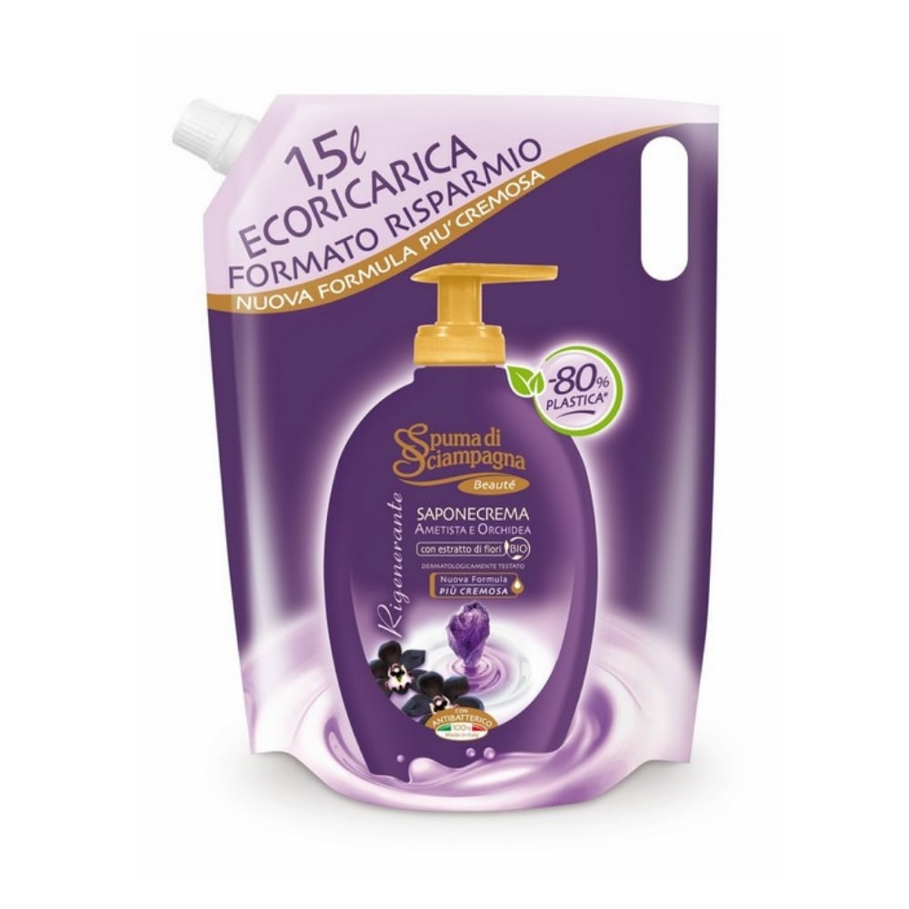 Sapone liquido Ametista e Orchidea in Ecoricarica SPUMA DI SCIAMPAGNA 1500 ml