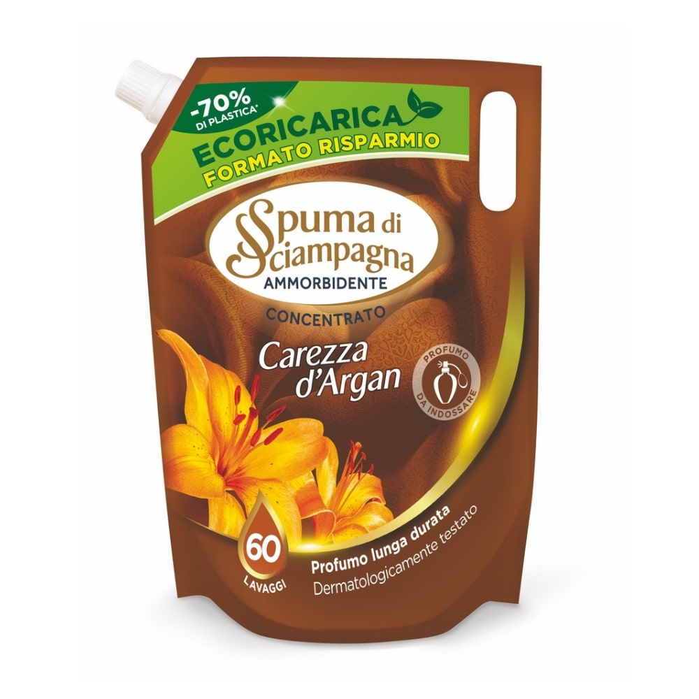 Ammorbidente concentrato Carezza d'Argan in Ecoricarica SPUMA DI SCIAMPAGNA 1200 ml