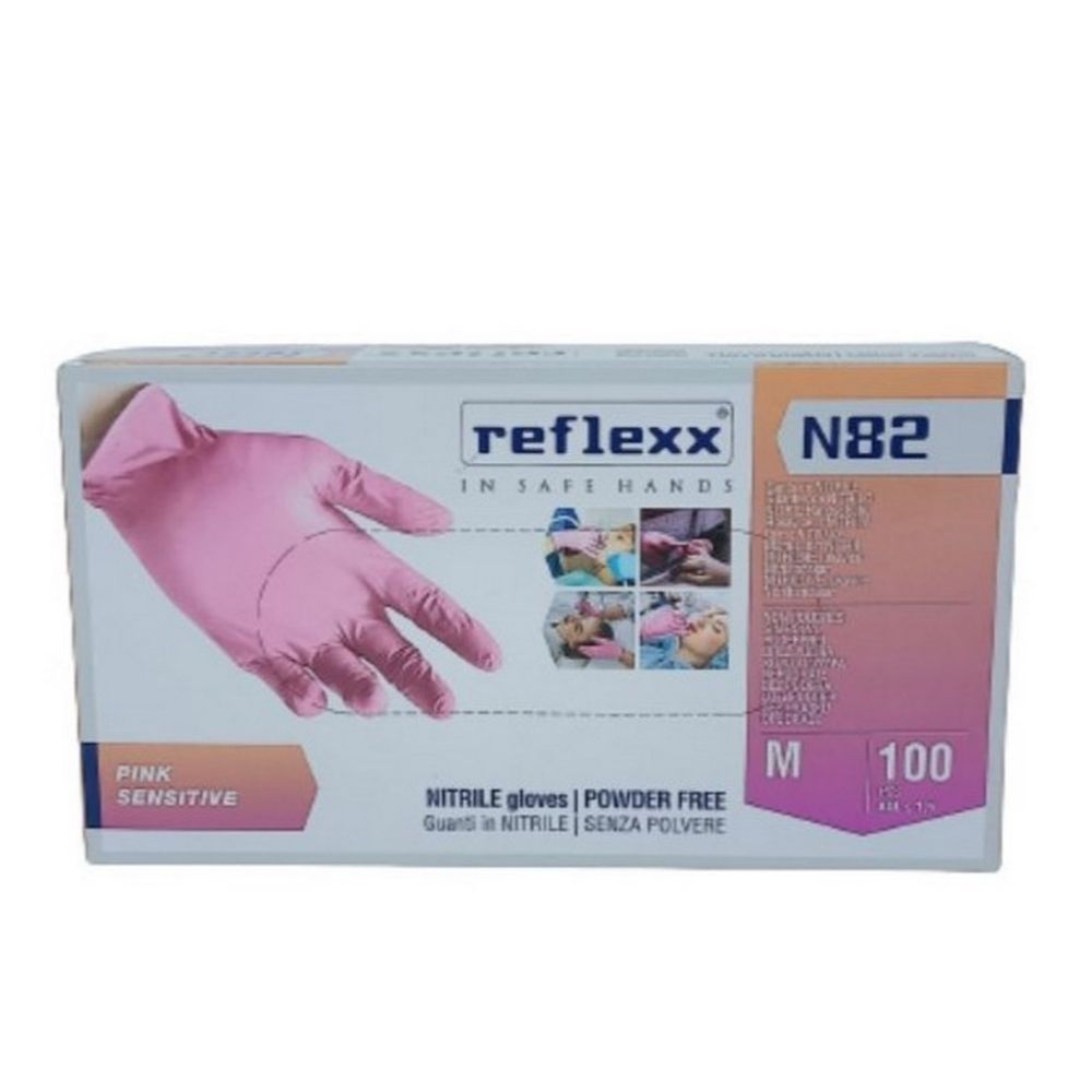 Guanti in nitrile senza polvere rosa FEATHER LATEXX, taglia M, 100 pz