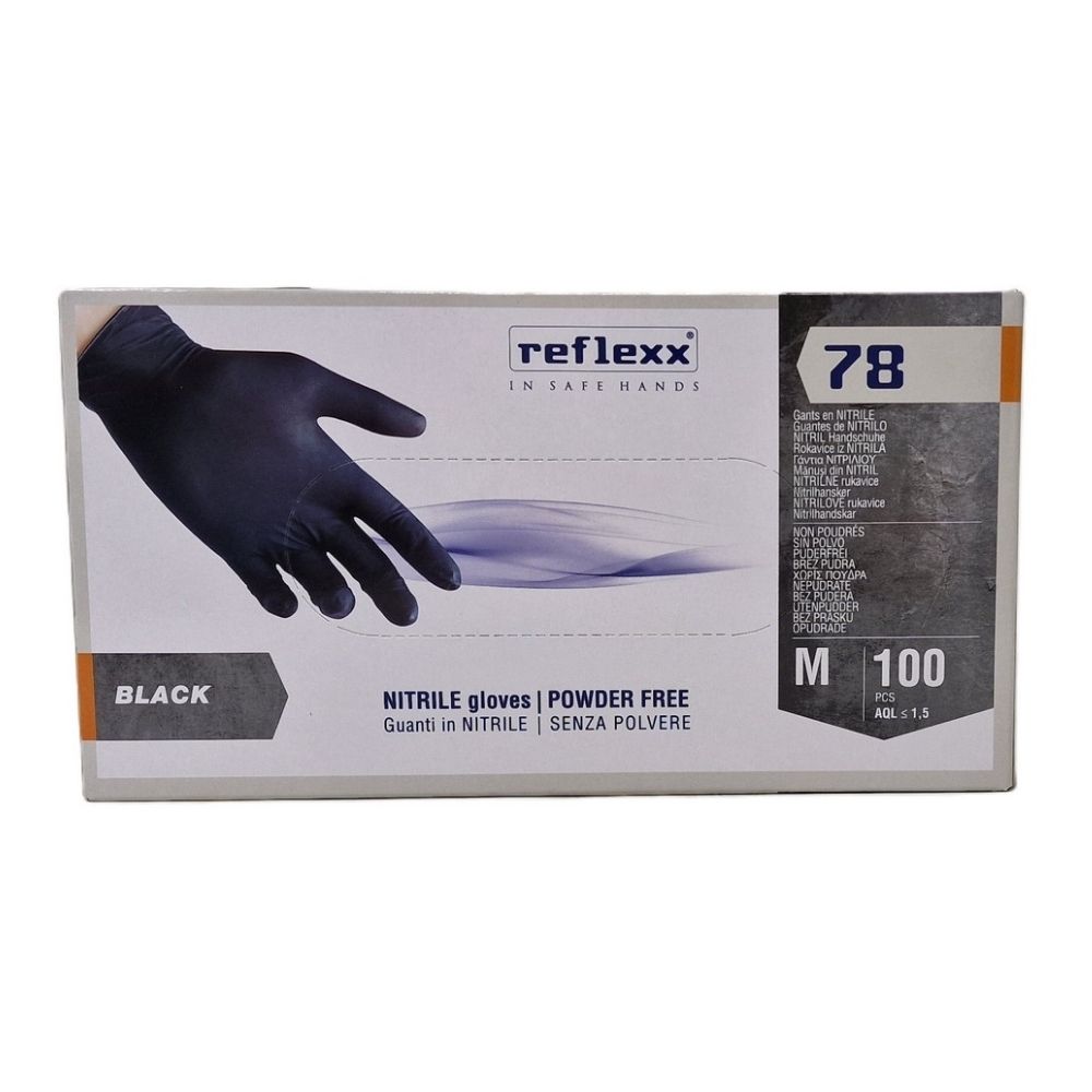 Guanti in nitrile senza polvere nero FEATHER LATEXX, taglia M, 100 pz